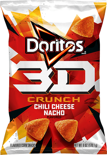 Doritos 3D Crunch Chili Cheese Nacho are very similar to Bugles with good taste but not a lot of heat