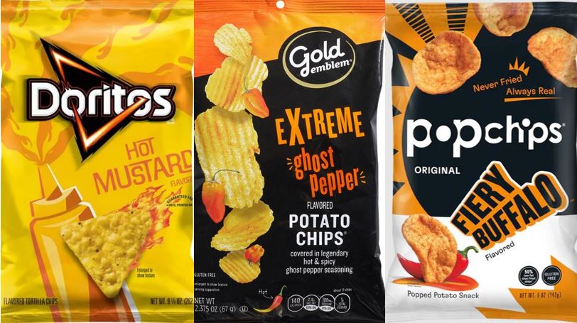 Spicy Snack Roundup: Hot Mustard Doritos, Gold Emblem Extreme Ghost Pepper Chips, Fiery Buffalo Pop Chips
